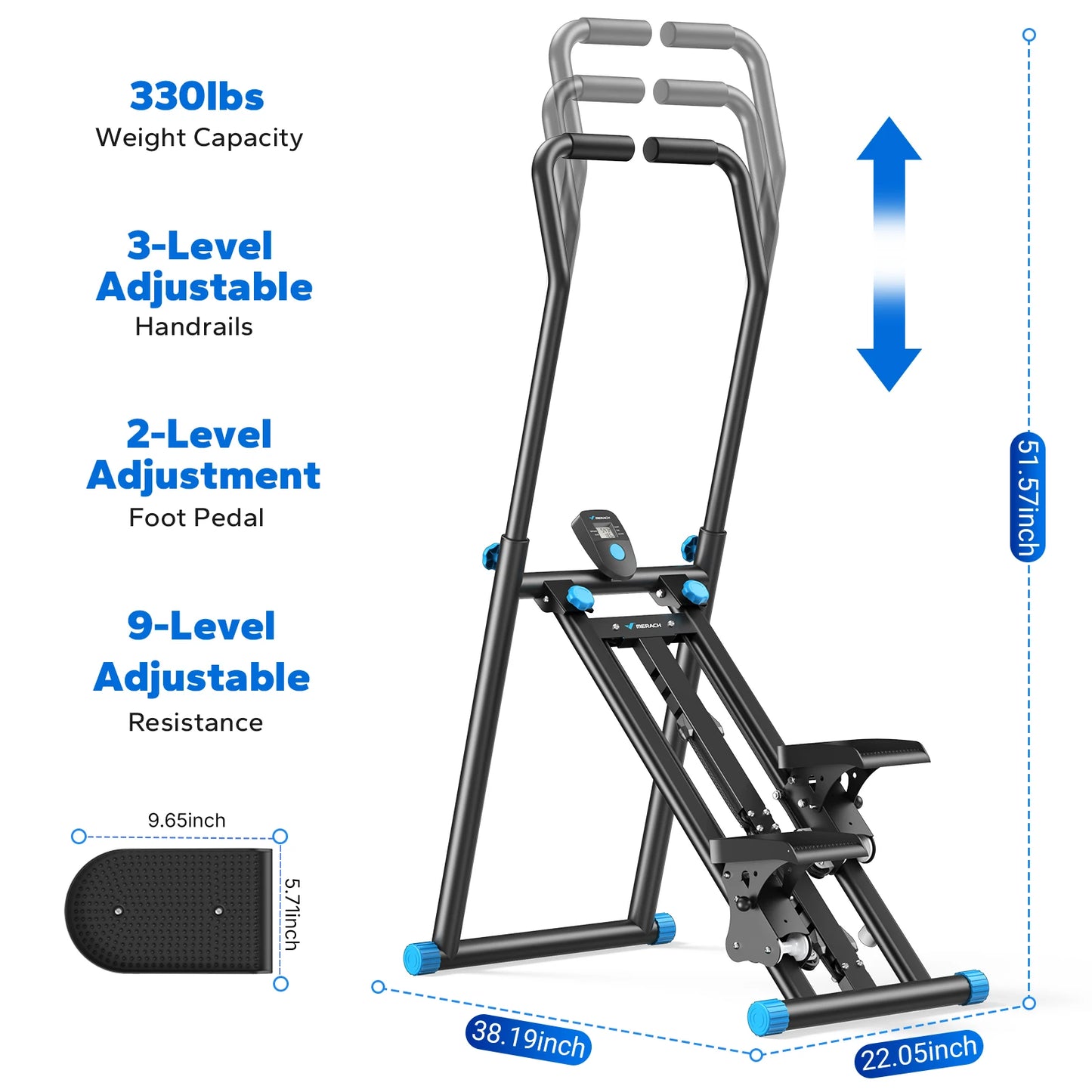 MERACH Stair Stepper For Home Gym Full-Body Workout Fat Burning Weight Loss Foldable Quiet Low Noise Adjustable Resistance Vertical Climber Cardio Exercise Machine Beginner Friendly Easy To Use