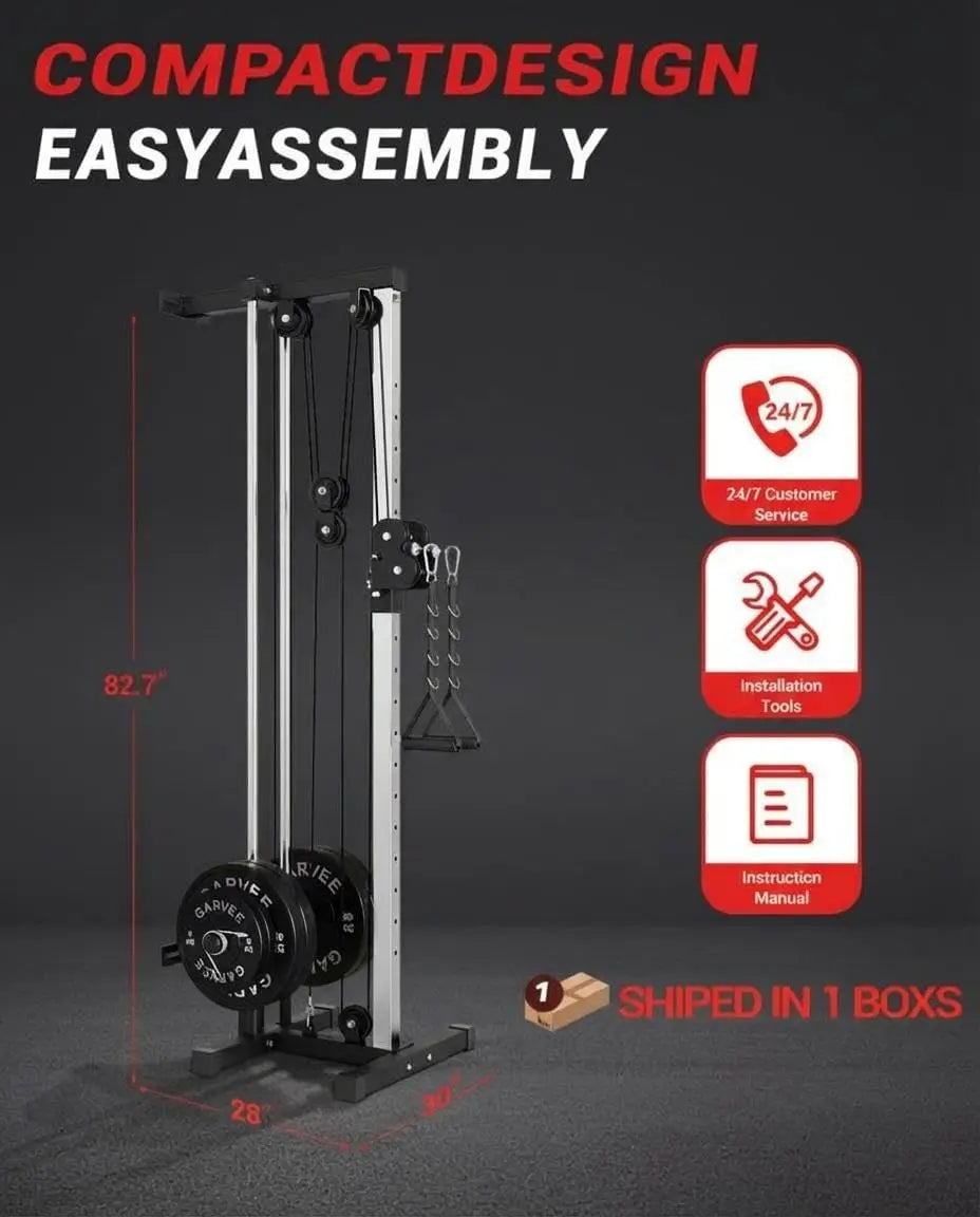 Wall Mount Cable Station Dual Pulley Cable Crossover Machine LAT Pulldown Bar & Foot Board for Home Gym Strength Training
