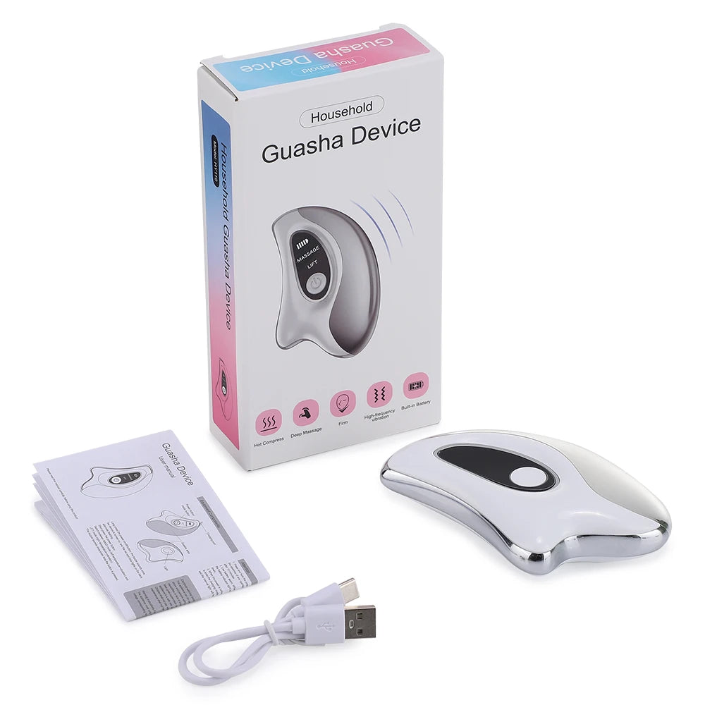 Electric Heated Gua Sha Tool, Hot Compress Face Massager, Facial Massager with Vibration, Beauty Device for Face & Neck, Skin Firming Device for Facial Sculpting, Gift for Women