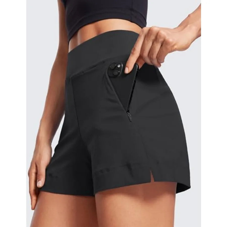 CRZ YOGA Women's Lightweight Mid Rise Hiking Shorts 4'' - Stretch for Athletic Summer Travel Outdoor Golf with Zip Pockets