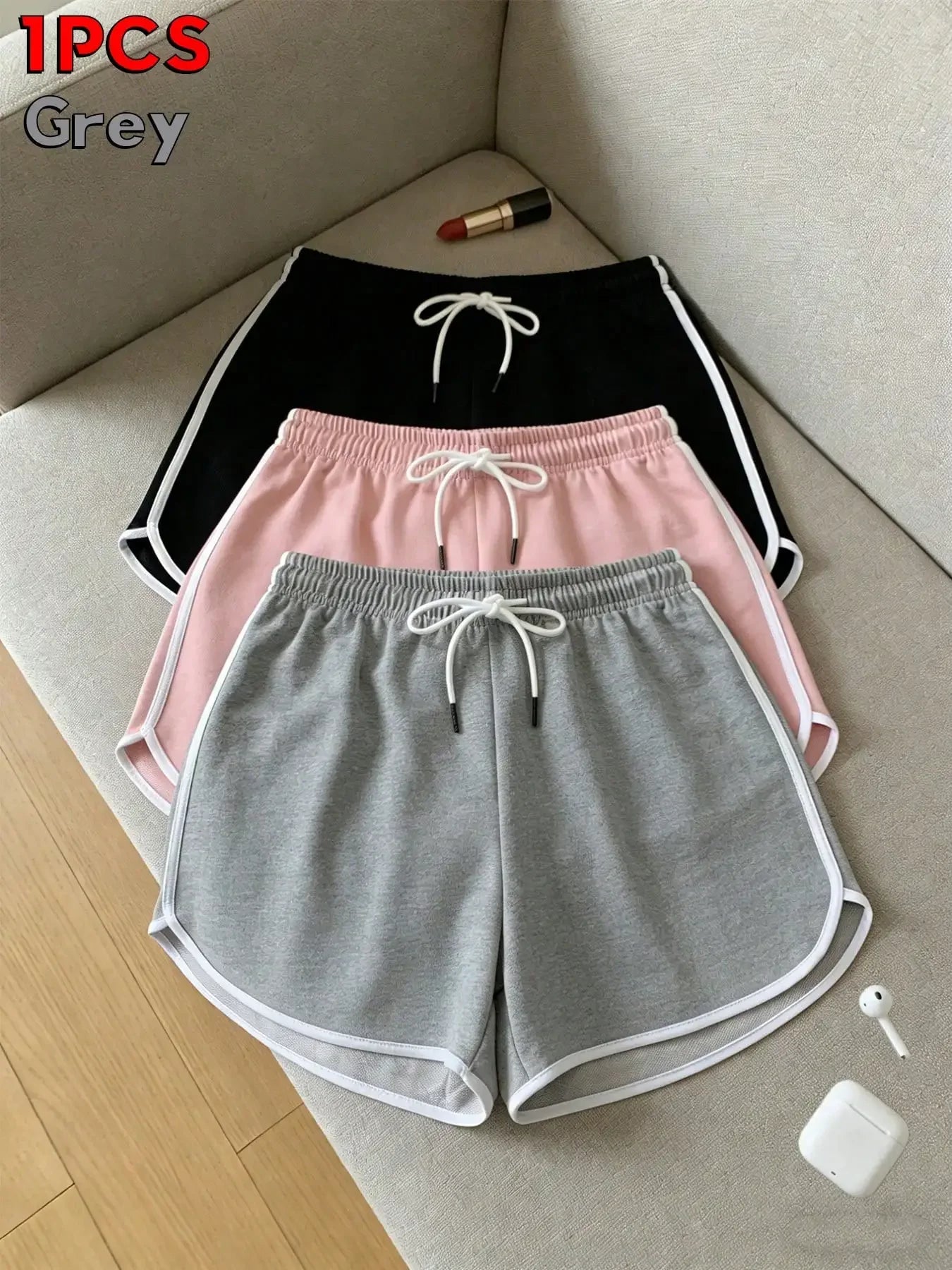 2026 Women's Summer Casual Sports Shorts, Black Base With White Trim, Elastic Drawstring Waist, Comfortable Breathable Outdoor Fitness Shorts
