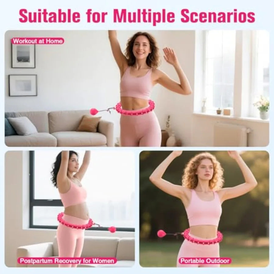 Fit Hoop Weighted Hula Pilates Circles, 32 Detachable Parts and 65-Inch Plus-Size Fit, Weight Loss Fitness Gear, Quiet Home Wor