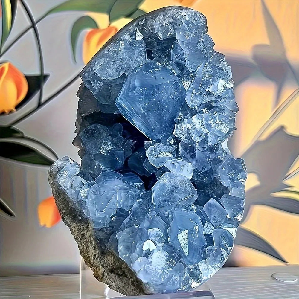 400-600g Celestite Geode Cluster Semi Precious Stones Crystal Stones Healing Authentic Carving Crystal Gemstones Decoration