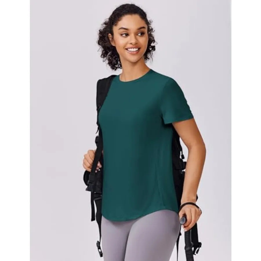 PINSPARK Soft Workout Tops for Women UPF 50+ Sun Protection Shirt Quick Dry Athletic Running Hiking Travel Basic Tee Shirts