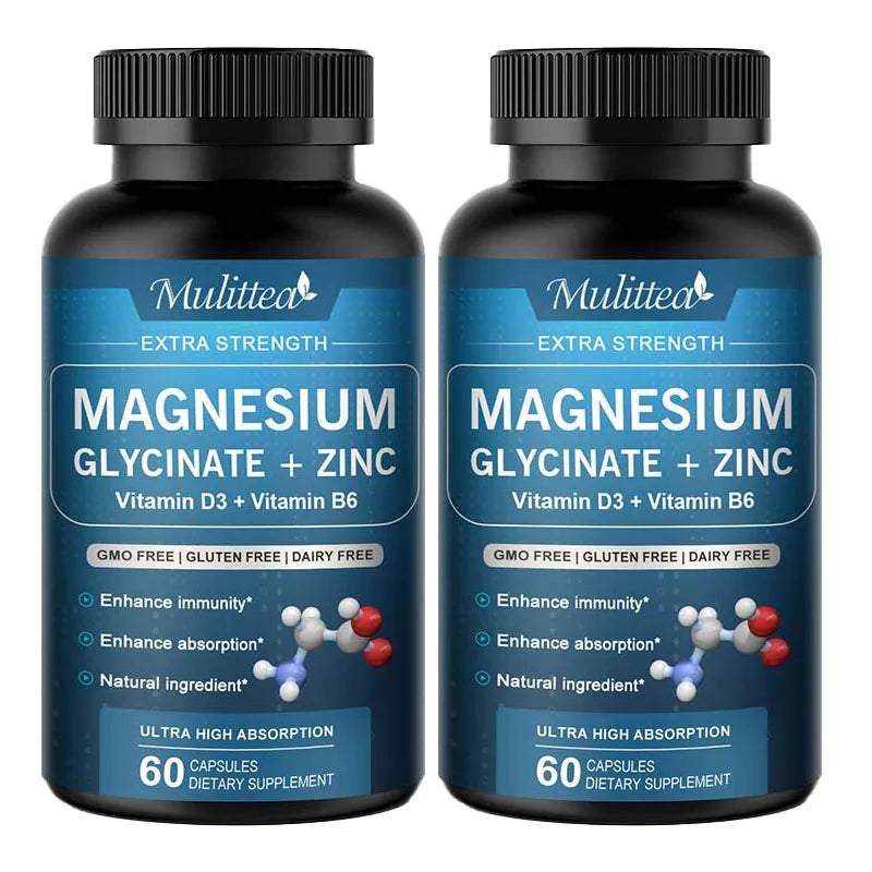 Mulittea Glycine Magnesium capsule with Zinc,Vitamin D3 B6 Health for Bones and Teeth Health Helps Natural Sleep Relieve Anxiety