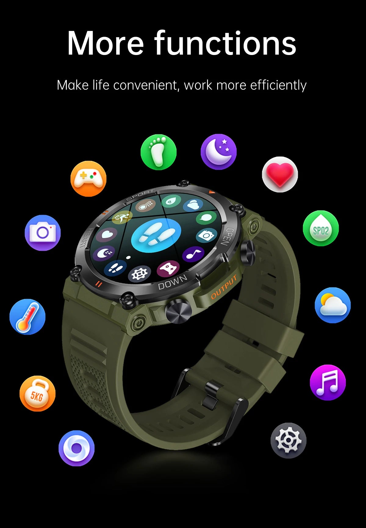 SENBONO Men's Smart Watch Big Screen Bluetooth Call 400mAh Military Outdoor Sports Fitness Tracker Smartwatch Men Women K56