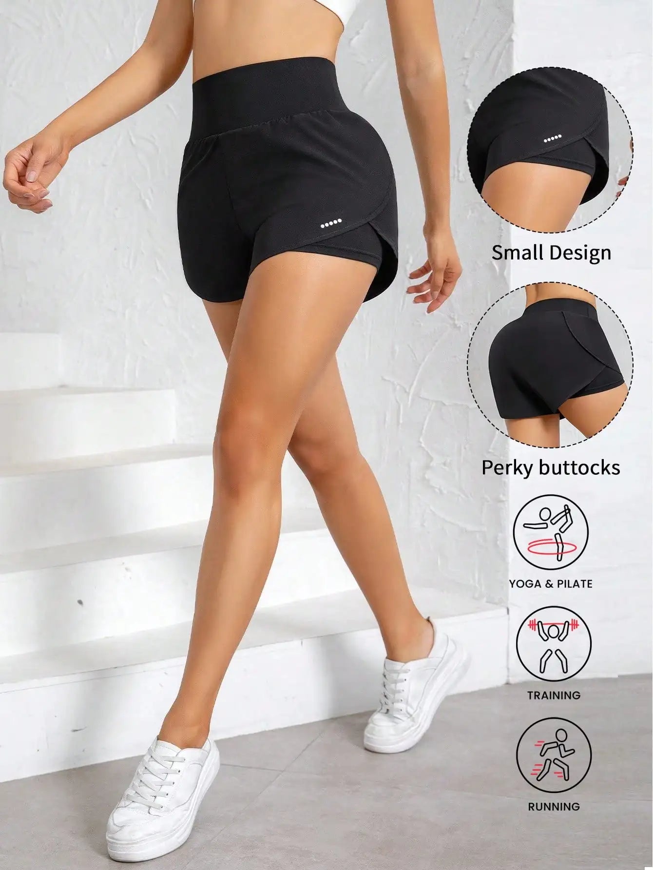 2-In-1 Women's Sports Yoga Shorts, High Waist Comfortable Fit, Loose Running Fitness Shorts, Breathable Quick-Dry Fabric, Sports Style