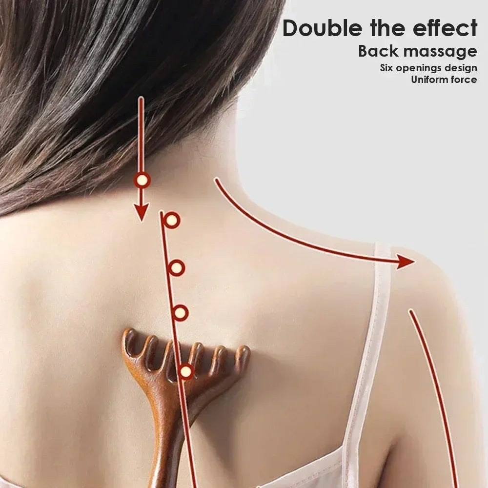 Natural Golden Sandalwood Five-Claw Scalp Massager Gua Sha Tool Back Scratcher Spa Handheld Meridian Massage Comb Hair Care 2035