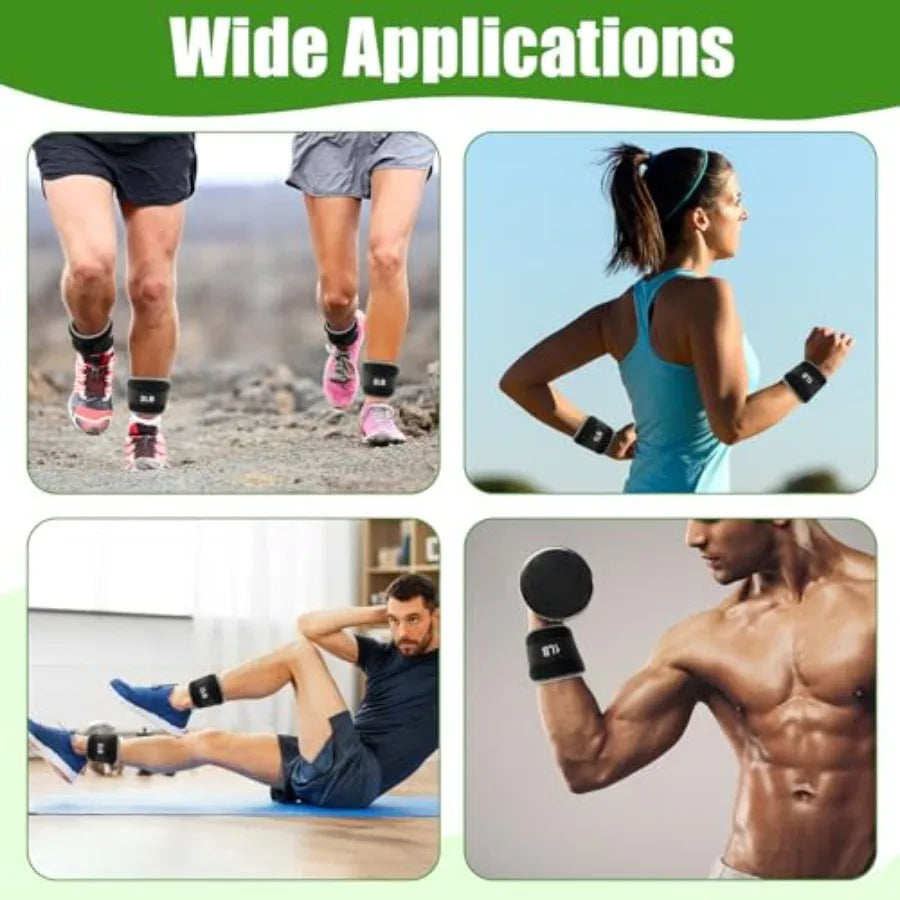 Ankle and wrist weights set for gym yoga walking jogging running; neoprene material black color; adjustable 1lb/2lb per pair so