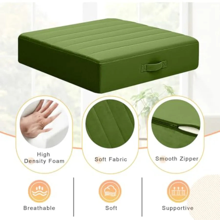 Square Floor Pillows for Adults,Sets Large Meditation Cushion with 5" Thick Foam and Washable Tufted Cover, Green Seat Floor Cu