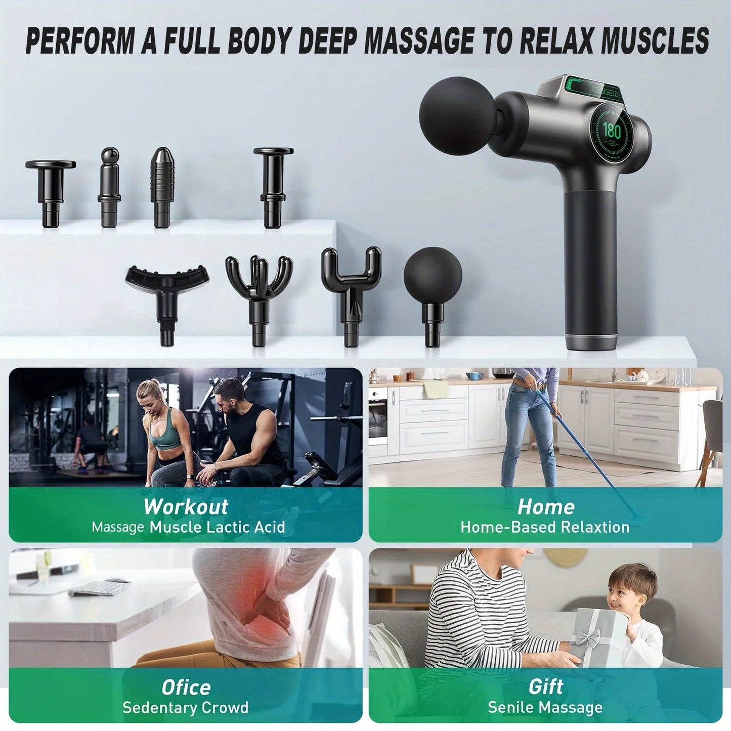 Powerful Massage Gun with 99 Speed Adjustable Levels 8 Attachments Box for Full Body Muscle Recovery