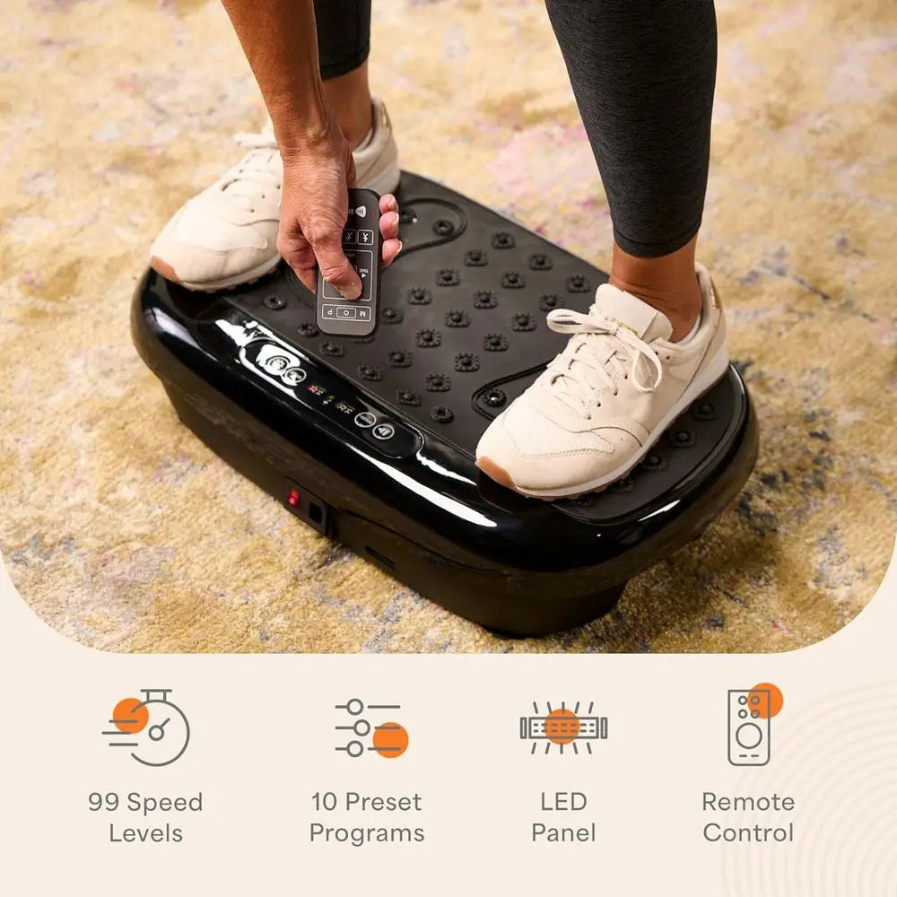 Vibration Exercise Platform with Magnetic Acupoints, 99 Speeds, and 10 Presets for Lymphatic Drainage and Toning