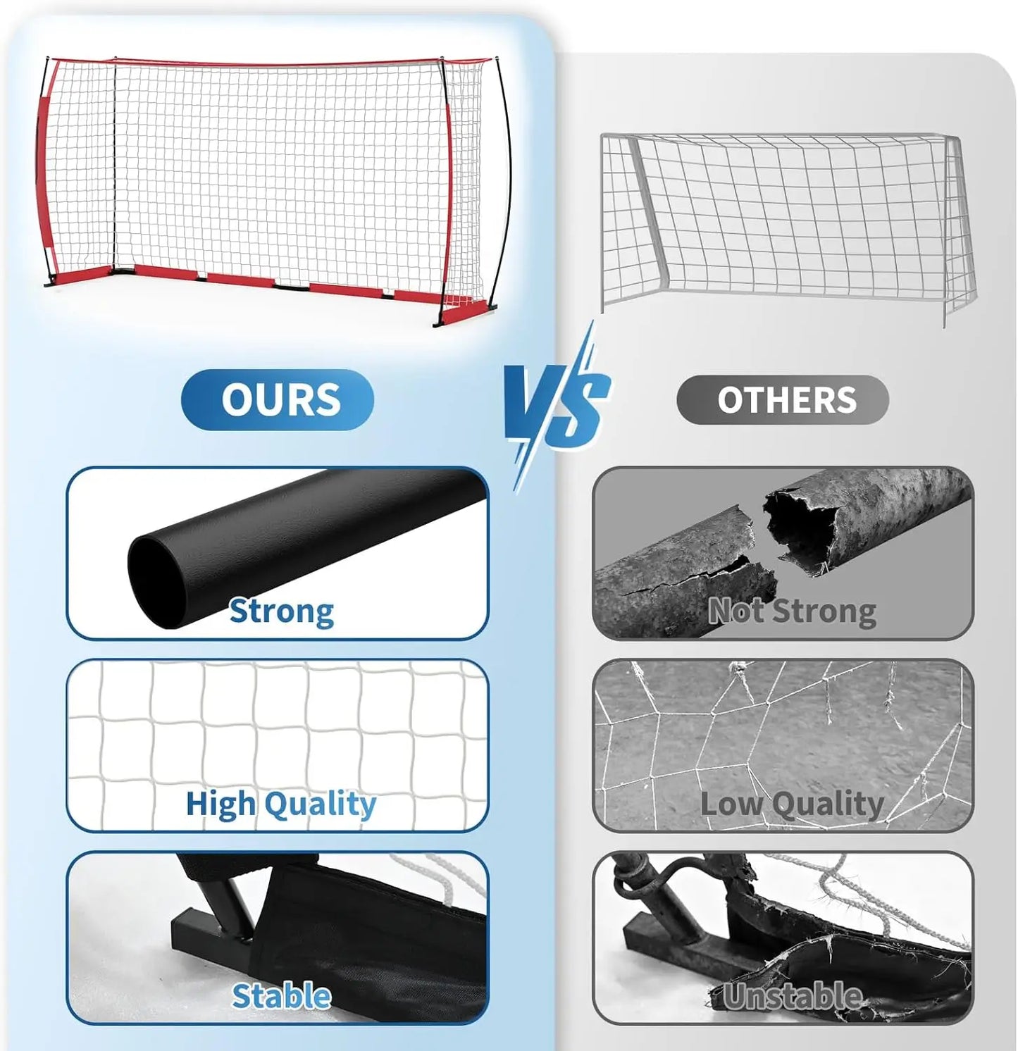 12x6 ft Steel Competition Soccer Goal, Foldable Heavy-Duty net with Metal Frame, high-Strength Fiberglass Support Poles, Includes Storage Bag & Ground Stakes