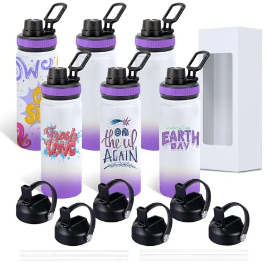 Sublimation Sports Water Bottle Blanks, 20oz Sublimation Tumblers Double Wall Stainless Steel Sublimation Cups with Wide Mouth
