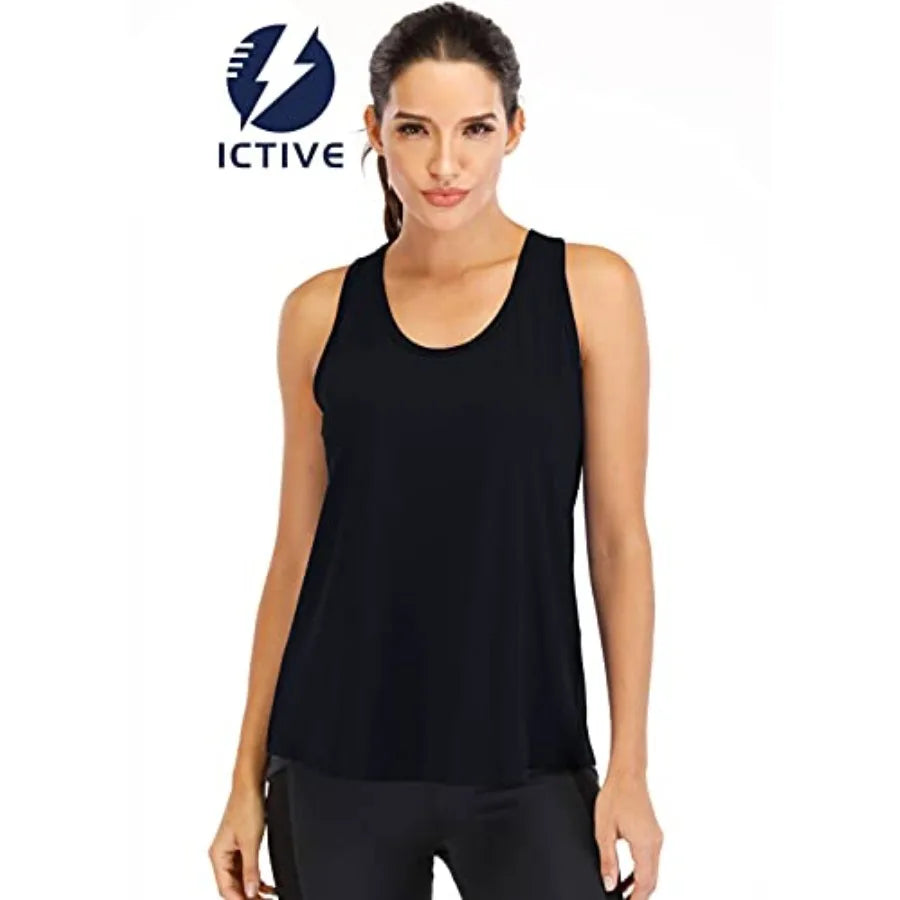 ICTIVE Workout Tops for Women Loose Fit Racerback Mesh Backless Muscle Tank Running Shirts