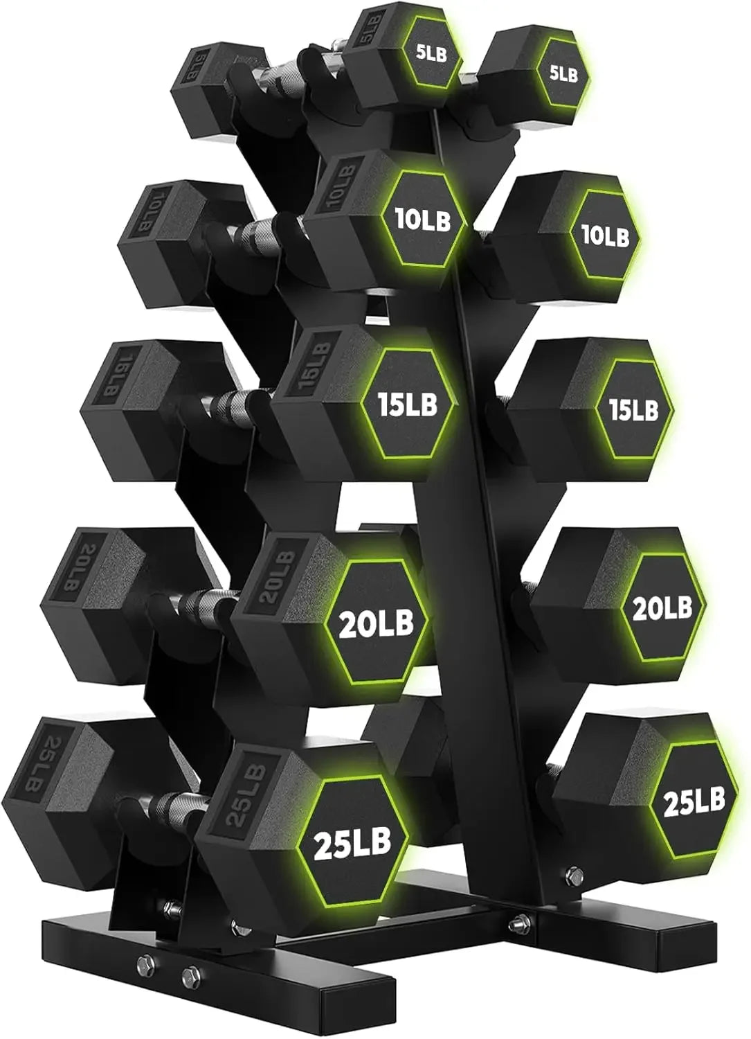 HANDBODE Rubber Coated Hex Dumbbell Set with A-Frame Rack, 100 lb - 550 lb Multiple Options Weight, Hexagon Non