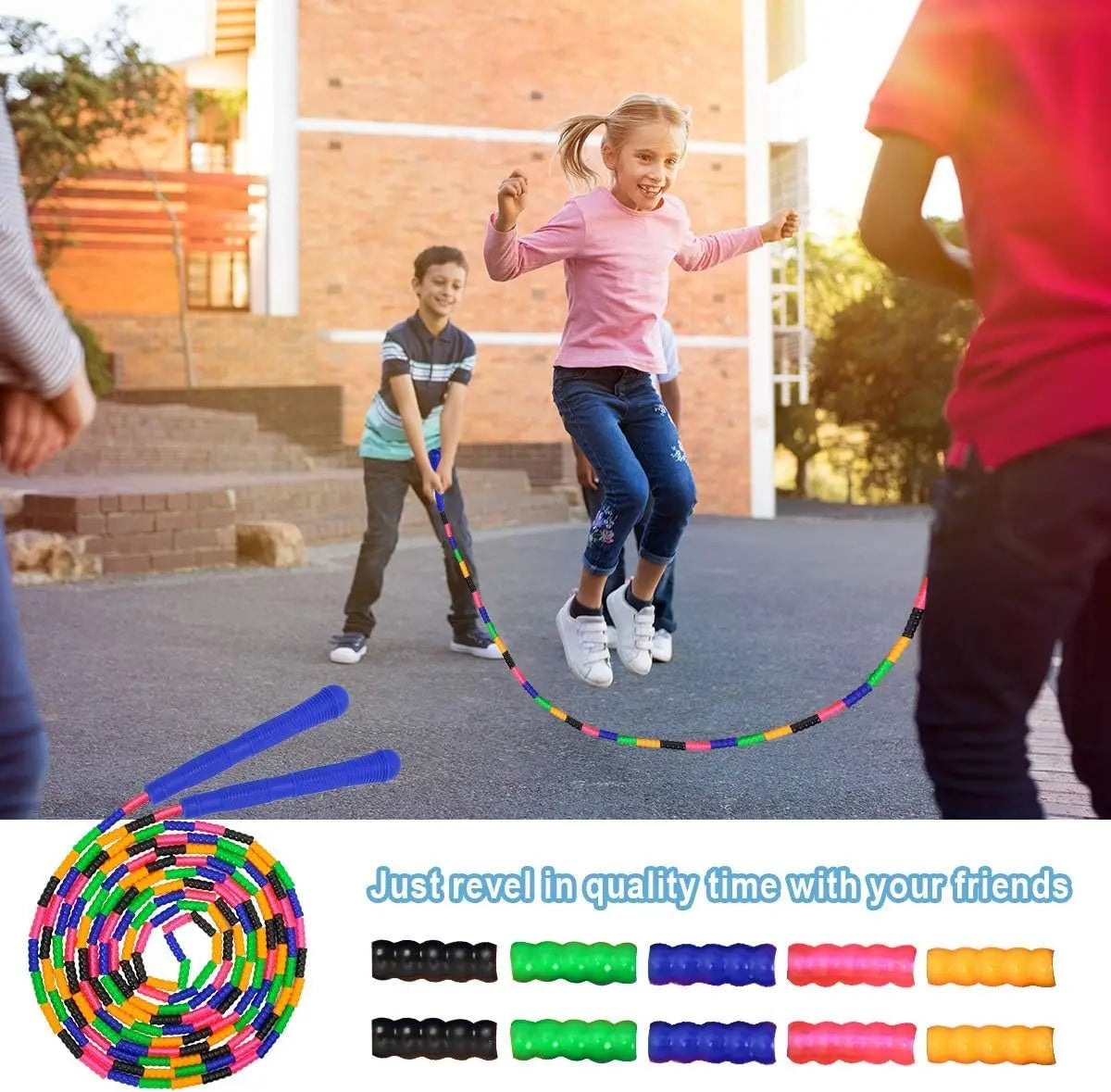 16FT Long Jump Rope 2 Pack, Double Dutch Beaded Skipping Rope for Kids Adults, Adjustable up to 17.2FT