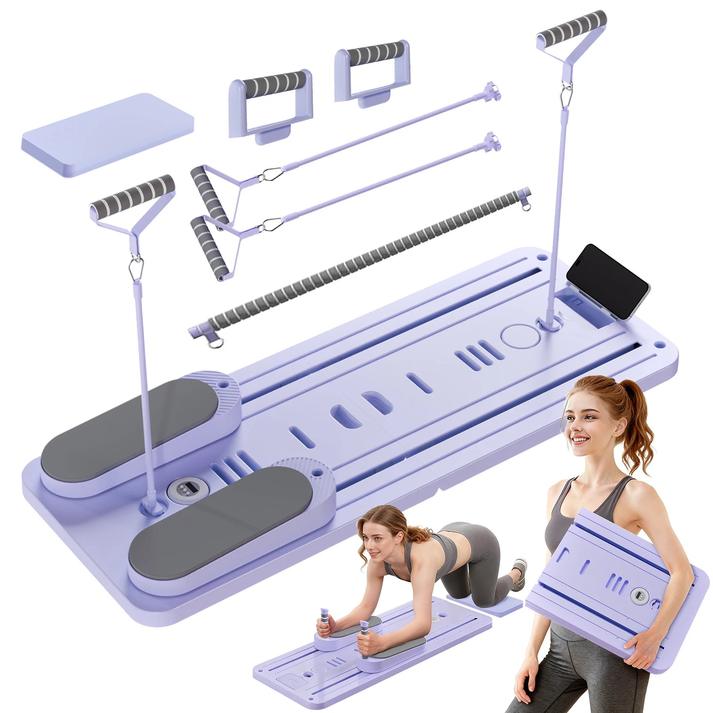 Foldable Pilates Bar Ab Board Push Up Board Exercise Sculpting Core & Abdominal Trainer Universal Portable Home Gym Workout Equipment Fitness Resistance Bands for Full Body