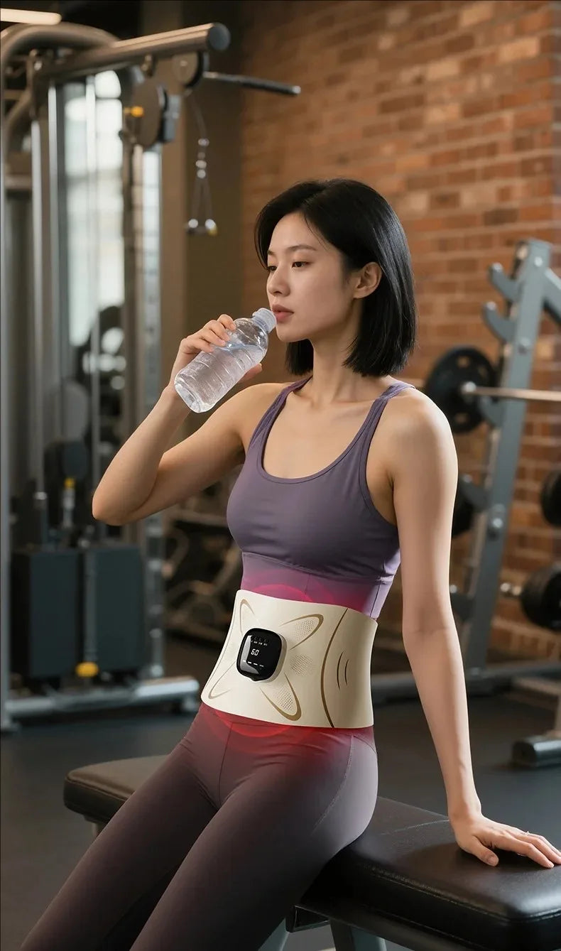 EMS Waist Massager Belt Electric Muscle Stimulator Abdominal Abs Trainer Pulse Slimming Shaping Massager Incontinence Therapy Heating Back Pain Relief Belt Core Weight Loss Fitness Vibration Waist Trimmer Stomach Heating Pad