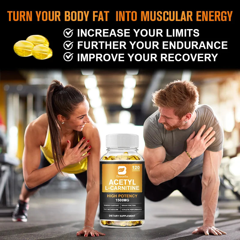 BEWORTHS 1500mg L-Carnitine Capsules Promote Muscle Growth Energy Support Anti-fatigue Exercise Dietary Gym Supplement
