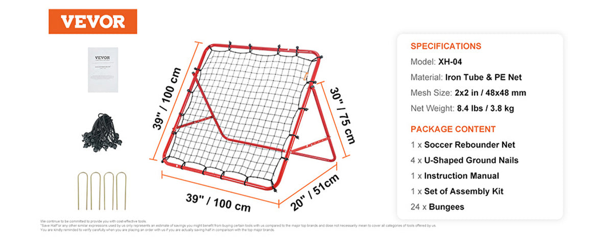 VEVOR 39X39FT Soccer Rebounder Rebound Net Portable Football Training Gifts Adjustable Angles Goal Net Aids & Equipment