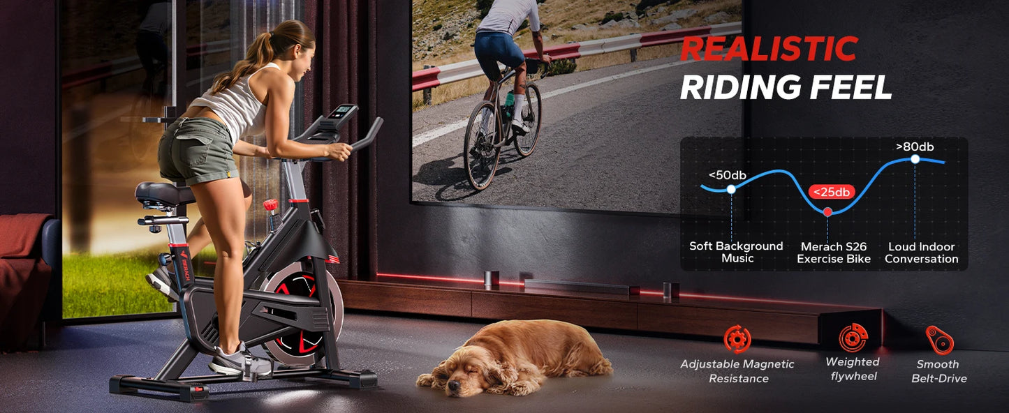 MERACH Exercise Bike S38 Indoor Cycling Magnetic Resistance Exclusive App 300lbs Capacity Comfortable Seat for Home&Weight Loss