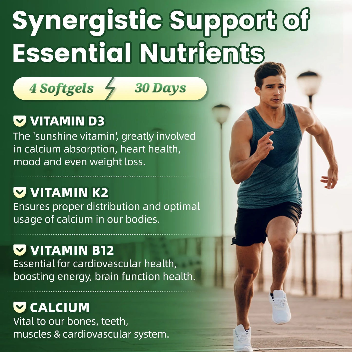 BEWORTH Vitamin D3K2 Calcium Capsules Support Immune Heart，Muscle & Bone Health Help Optimize Calcium Absorption & Distribution