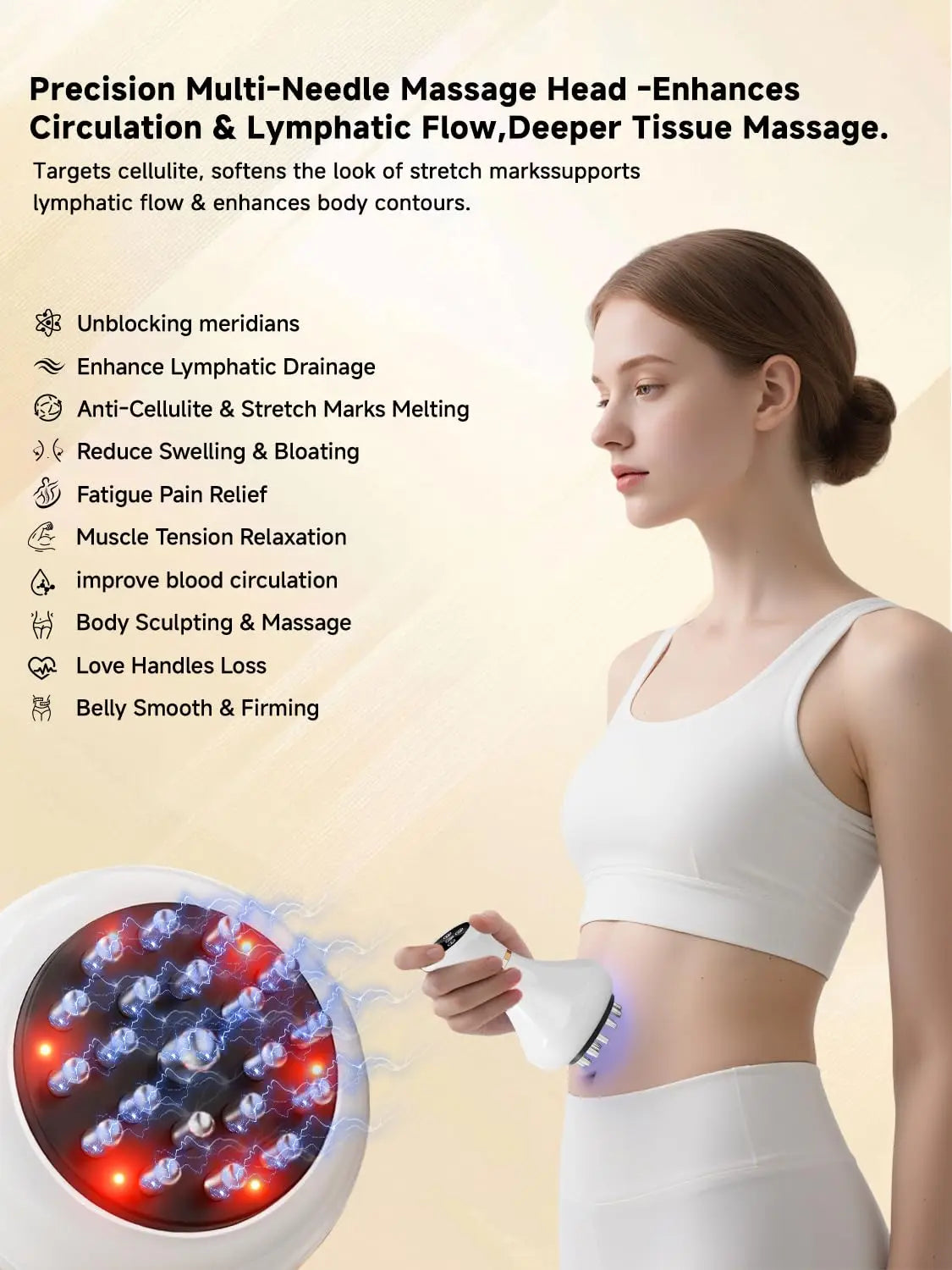 KTS Abdominal Massager Red Light Therapy Belly Waist Massage Device with Hot Compress Vibration Pulse 3 Modes 9 Adjustable Levels Digital Display Handheld Body Sculpting Cellulite Massager for Women Stomach Waist Home Fitness