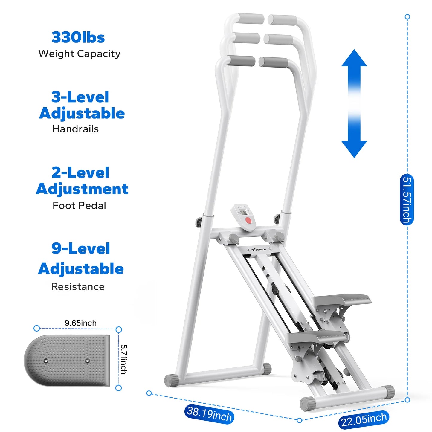MERACH Stair Stepper For Home Gym Full-Body Workout Fat Burning Weight Loss Foldable Quiet Low Noise Adjustable Resistance Vertical Climber Cardio Exercise Machine Beginner Friendly Easy To Use