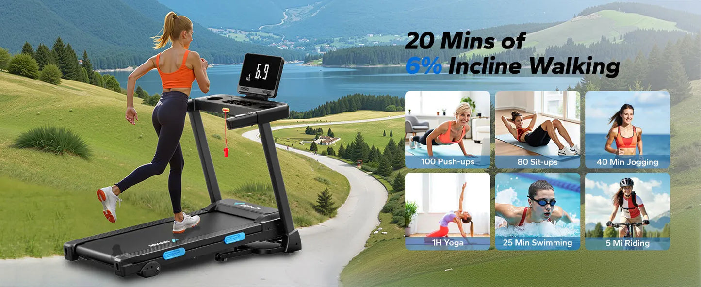 MERACH Foldable Treadmill T12 Incline Quiet Treadmills Double Deck Technology 4 Silicone Shock Cushion Heart Rate Monitoring