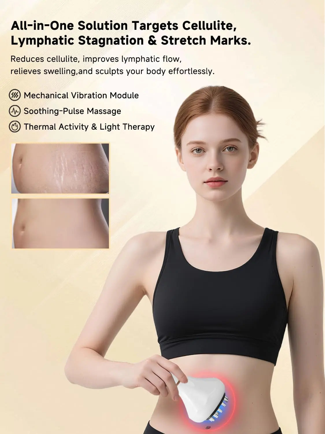 KTS Abdominal Massager Red Light Therapy Belly Waist Massage Device with Hot Compress Vibration Pulse 3 Modes 9 Adjustable Levels Digital Display Handheld Body Sculpting Cellulite Massager for Women Stomach Waist Home Fitness