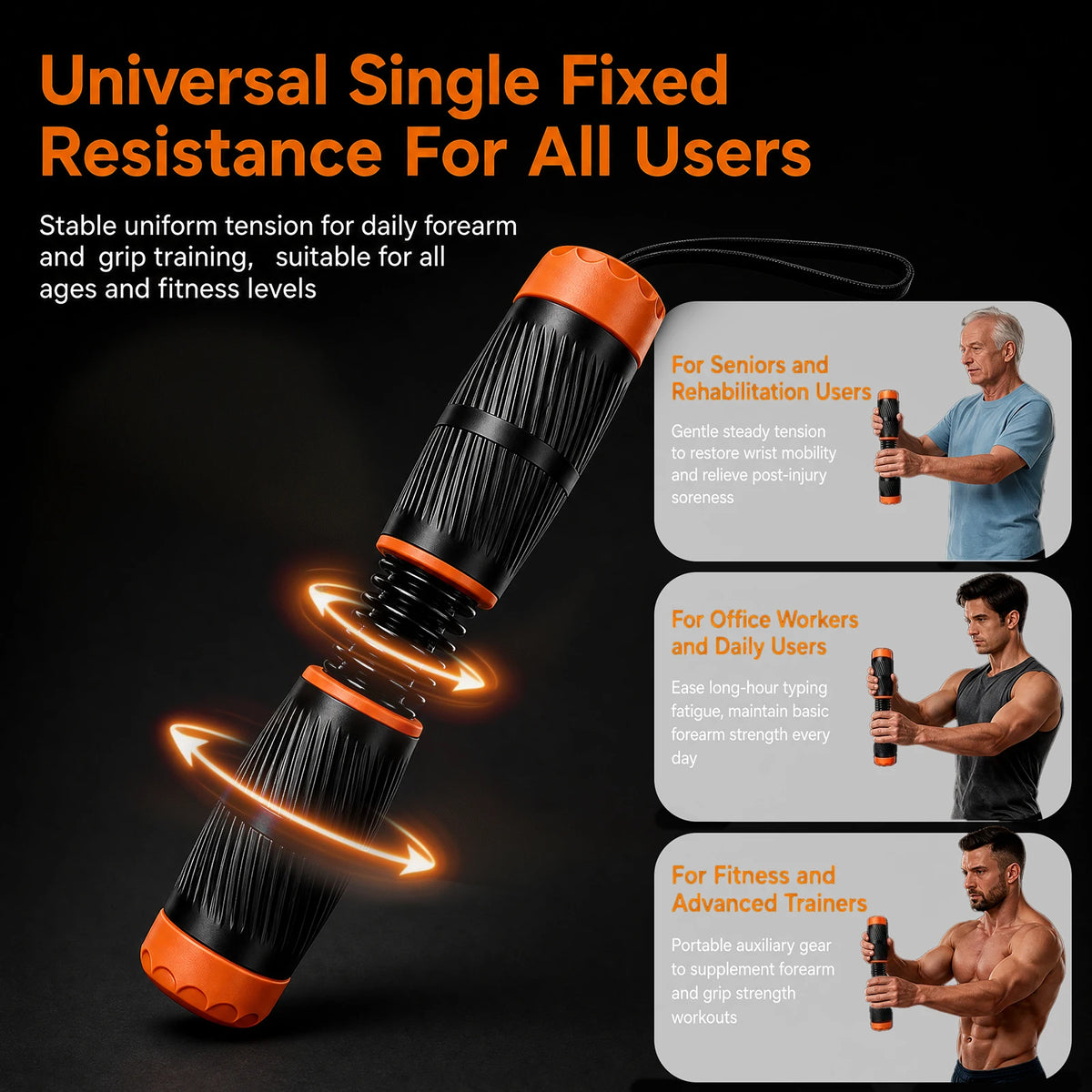 Fixed Resistance Wrist and Forearm Trainer, Hand Grip Strengthener & Arm Muscle Training Fitness Equipment for Home Gym
