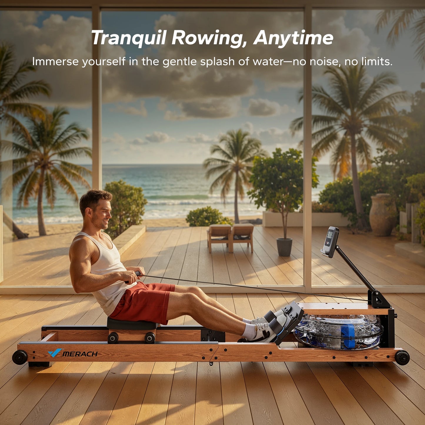 MERACH Water Rowing Machines for Home, Foldable Row Machine with 400LBS Weight Capacity, Dedicated Monitor and Comfortable Seat