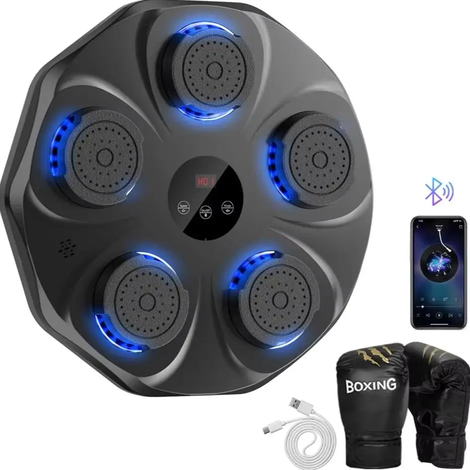 5 Target Smart Music Boxing Trainer LED Indicator Electronic Boxing Wall Target Bluetooth Sync Rhythm Count Display Multi Training Mode Professional Boxing Reaction Exercise Fitness Machine Complete Boxing Kit