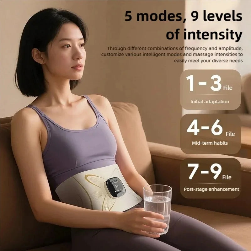 EMS Waist Massager Belt Electric Muscle Stimulator Abdominal Abs Trainer Pulse Slimming Shaping Massager Incontinence Therapy Heating Back Pain Relief Belt Core Weight Loss Fitness Vibration Waist Trimmer Stomach Heating Pad