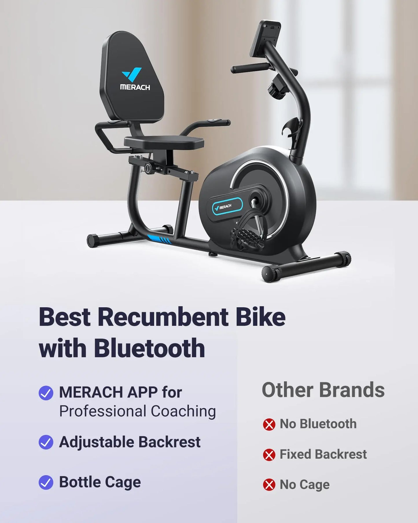 MERACH Recumbent Exercise Bike for Home Smart Bluetooth Exclusive App Connectivity LCD Heart Rate Handle Magnetic Recumbent Bike