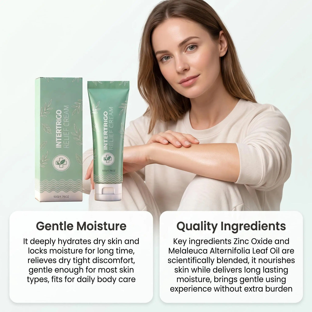 Intertrigo Relief Cream Melaleuca Alternifolia Leaf Oil Soothe Discomfort Calm Redness Mild Non Irritating Long Lasting Moisturizing Improve Skin Health Gentle Body Care