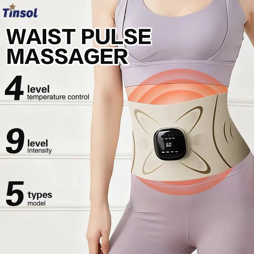 EMS Waist Massager Belt Electric Muscle Stimulator Abdominal Abs Trainer Pulse Slimming Shaping Massager Incontinence Therapy Heating Back Pain Relief Belt Core Weight Loss Fitness Vibration Waist Trimmer Stomach Heating Pad