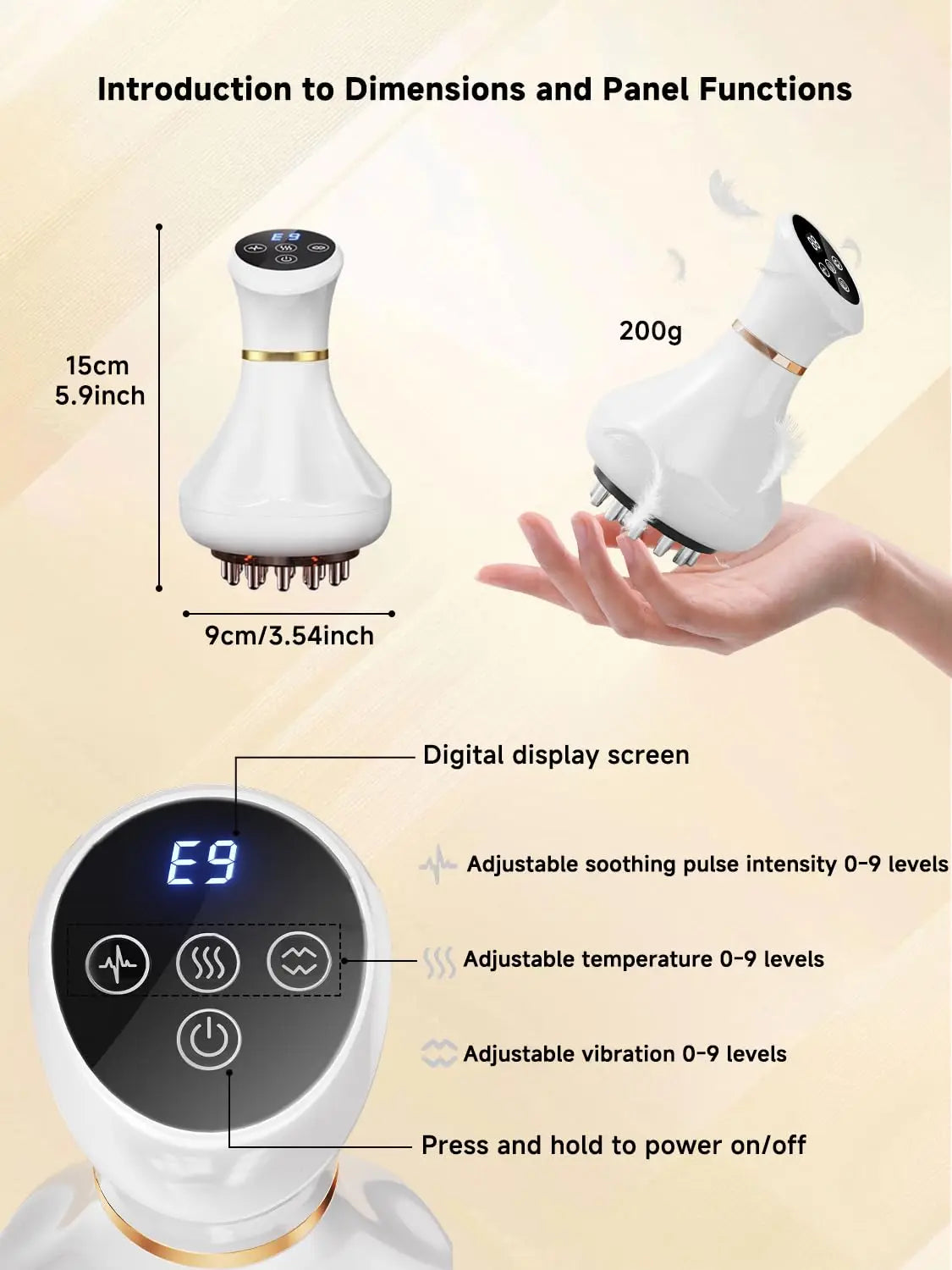 KTS Abdominal Massager Red Light Therapy Belly Waist Massage Device with Hot Compress Vibration Pulse 3 Modes 9 Adjustable Levels Digital Display Handheld Body Sculpting Cellulite Massager for Women Stomach Waist Home Fitness