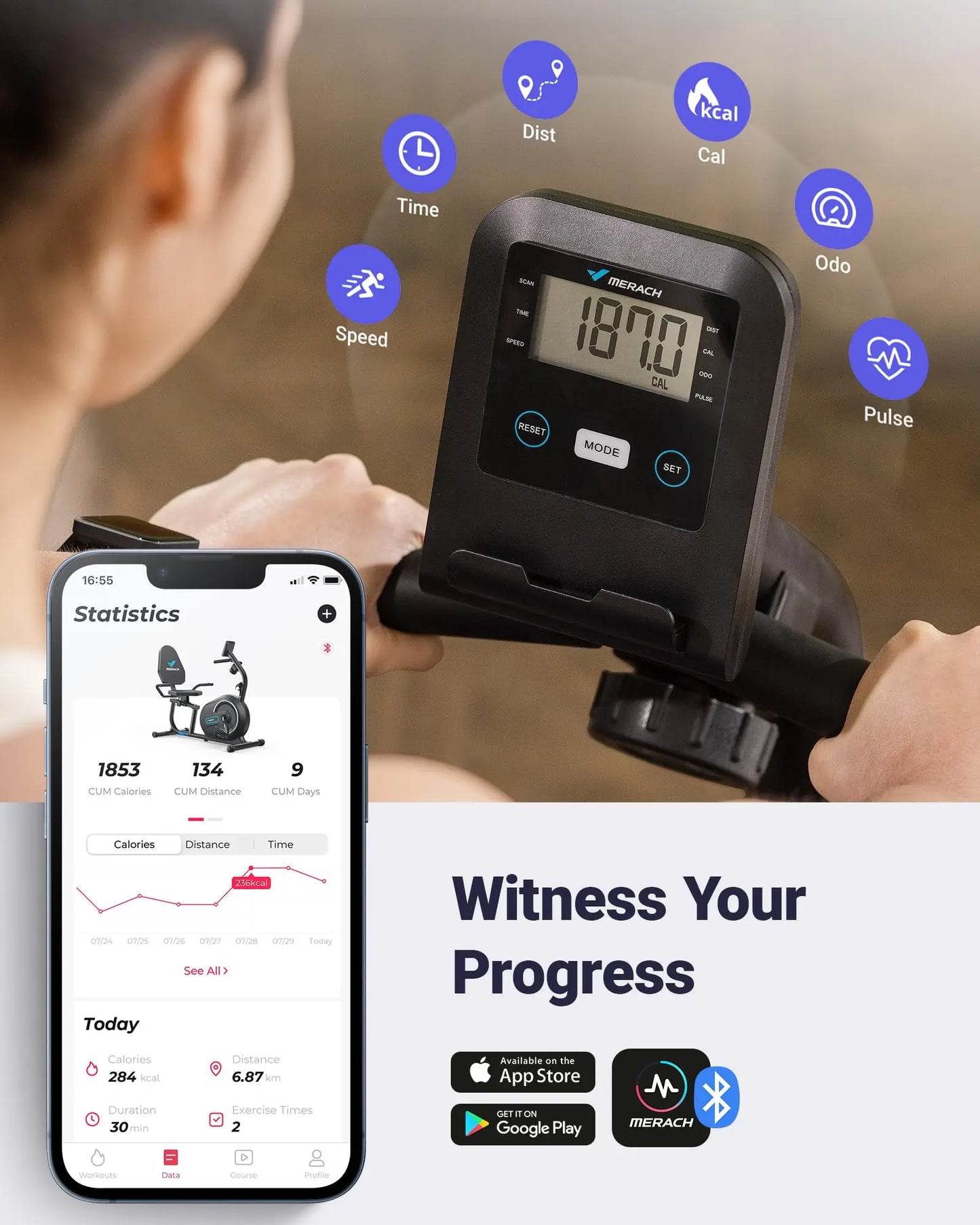 MERACH Recumbent Exercise Bike for Home Smart Bluetooth Exclusive App Connectivity LCD Heart Rate Handle Magnetic Recumbent Bike