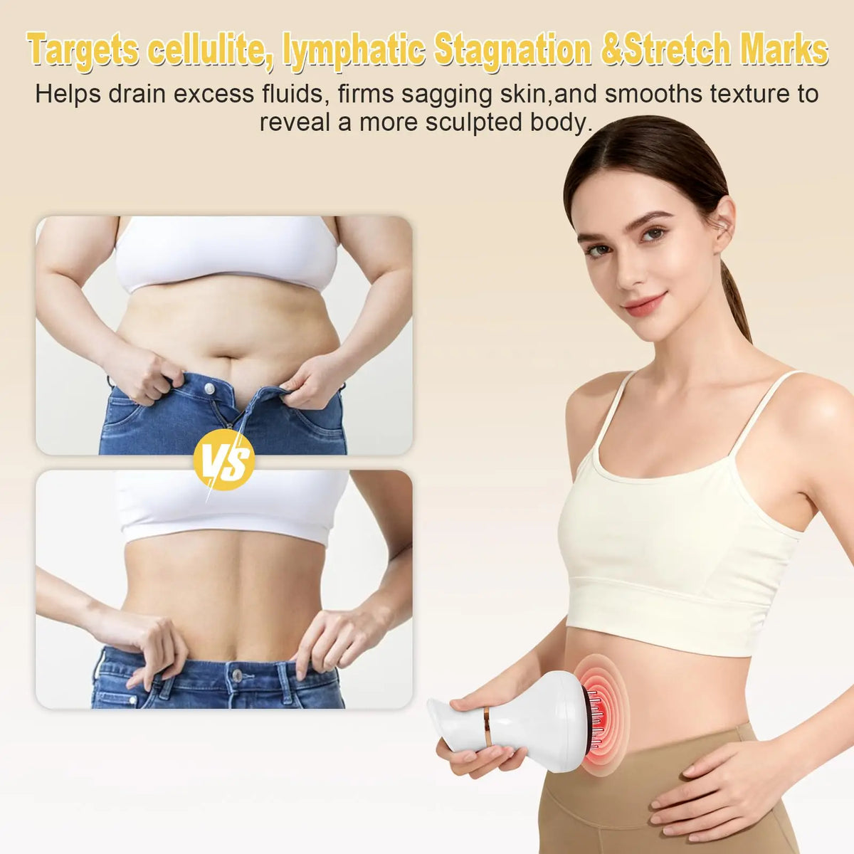 KTS Abdominal Massager Red Light Therapy Belly Waist Massage Device with Hot Compress Vibration Pulse 3 Modes 9 Adjustable Levels Digital Display Handheld Body Sculpting Cellulite Massager for Women Stomach Waist Home Fitness