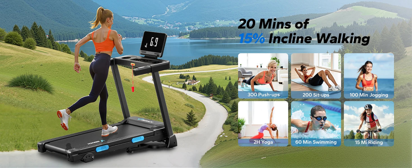 MERACH Foldable Treadmill T12 Incline Quiet Treadmills Double Deck Technology 4 Silicone Shock Cushion Heart Rate Monitoring