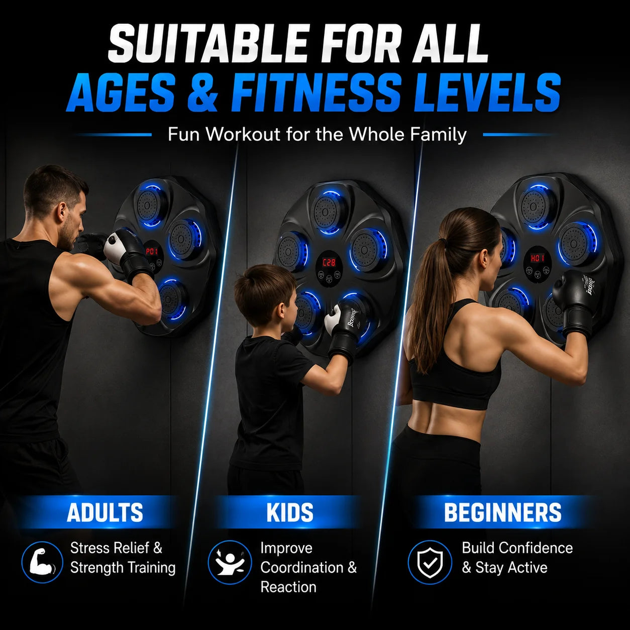 5 Target Smart Music Boxing Trainer LED Indicator Electronic Boxing Wall Target Bluetooth Sync Rhythm Count Display Multi Training Mode Professional Boxing Reaction Exercise Fitness Machine Complete Boxing Kit