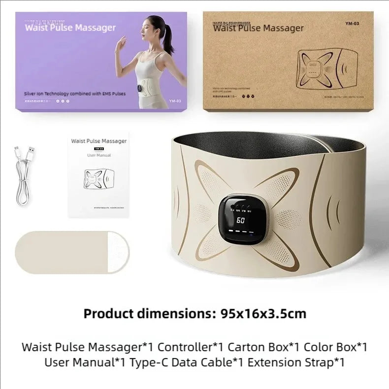 EMS Waist Massager Belt Electric Muscle Stimulator Abdominal Abs Trainer Pulse Slimming Shaping Massager Incontinence Therapy Heating Back Pain Relief Belt Core Weight Loss Fitness Vibration Waist Trimmer Stomach Heating Pad
