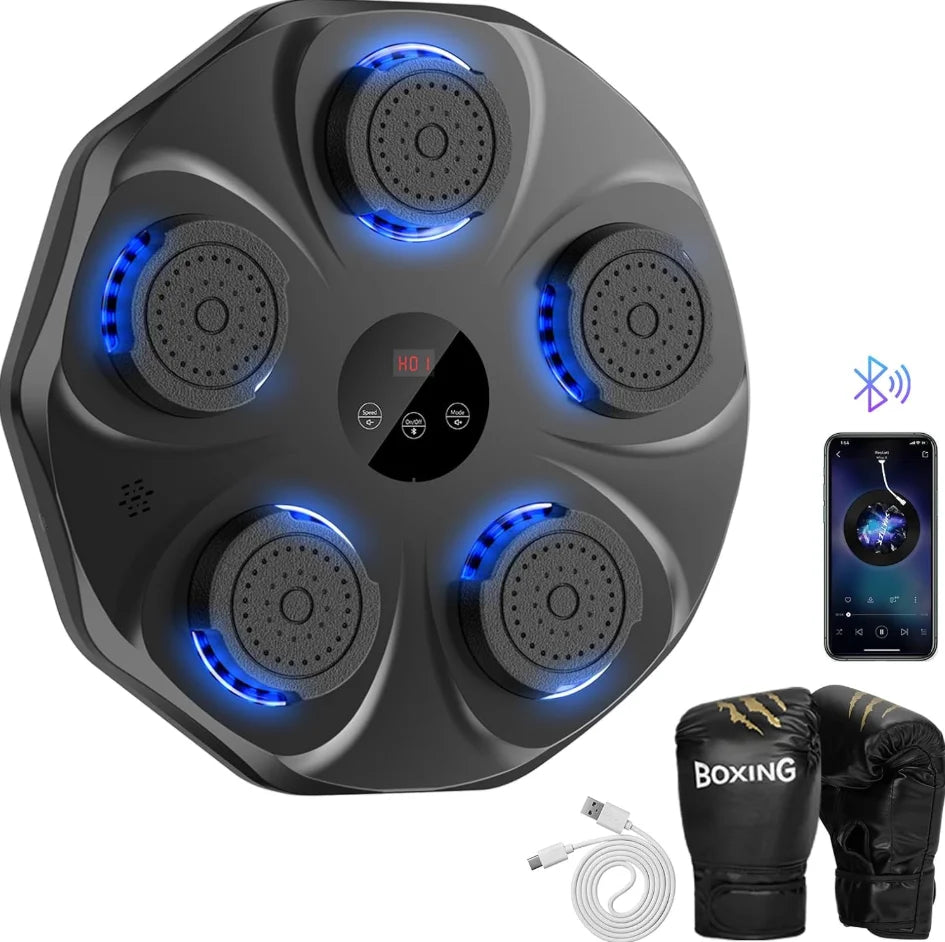 5 Target Smart Music Boxing Trainer LED Indicator Electronic Boxing Wall Target Bluetooth Sync Rhythm Count Display Multi Training Mode Professional Boxing Reaction Exercise Fitness Machine Complete Boxing Kit