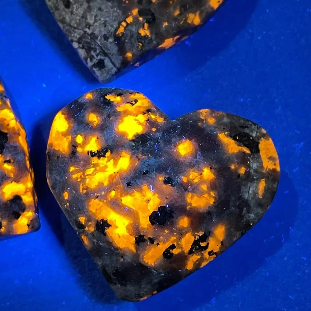 Natural Yooperlite Heart Stone UV Reactive Sodalite Glowing Tumbled Gemstone Crystal for Home Decor Collection Gift