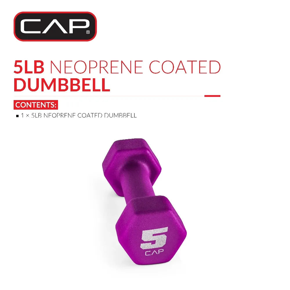 Neoprene Coated Hexagon Dumbbell 5 Pound Set for Home Gym Fitness Workout Strength Training