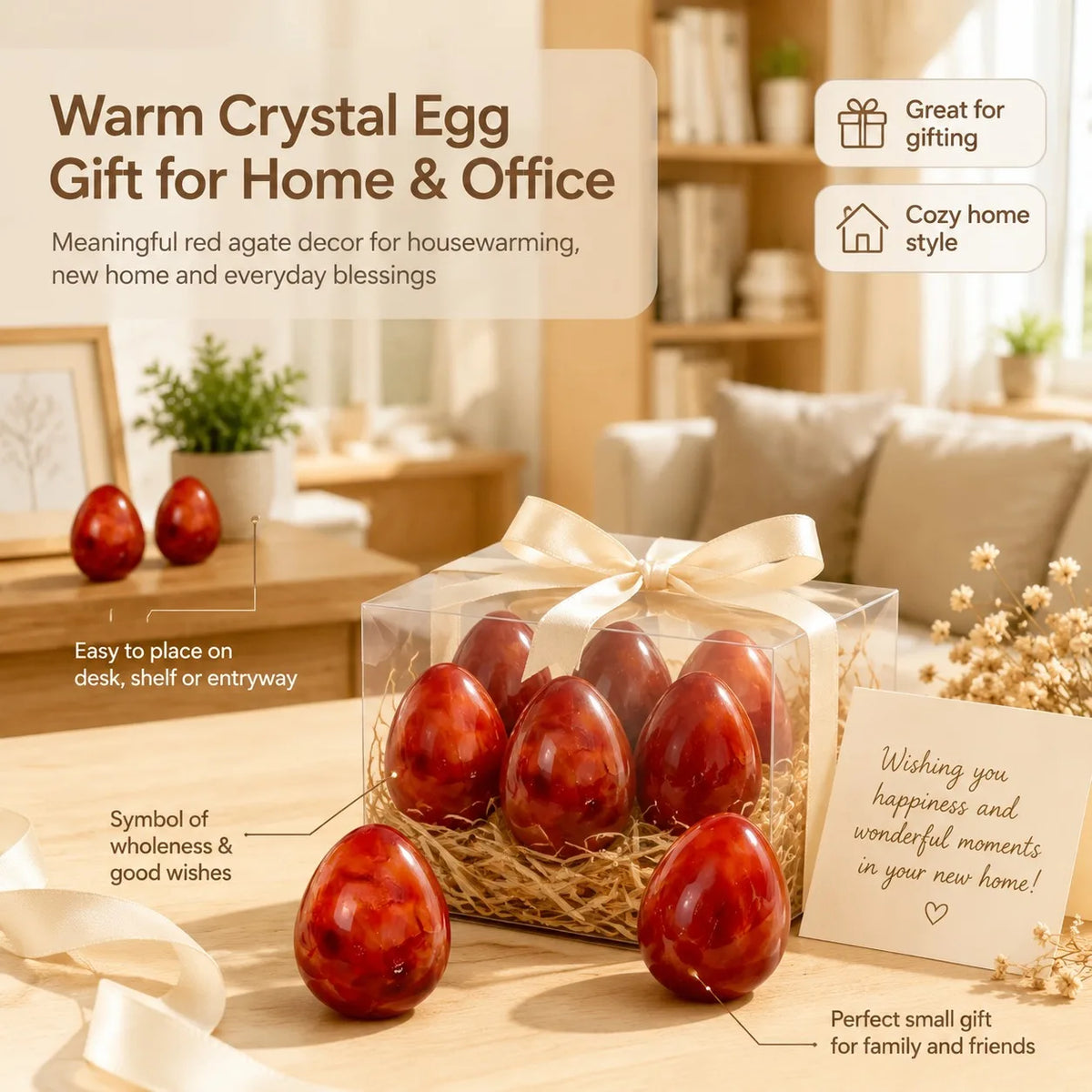 1 piece of natural red agate crystal egg, random style, polished red crystal egg, suitable for home decoration and collecting gifts. The real red agate stone has a unique marble pattern and is a gift for Easter, Christmas, an