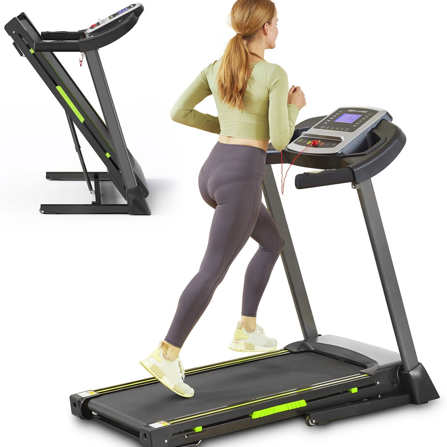 3.5 HP Portable Foldable Treadmill with Handles 4% Slope Home Walking Running Treadmill 0.5-7.5 MPH 330 Lb Weight Capacity