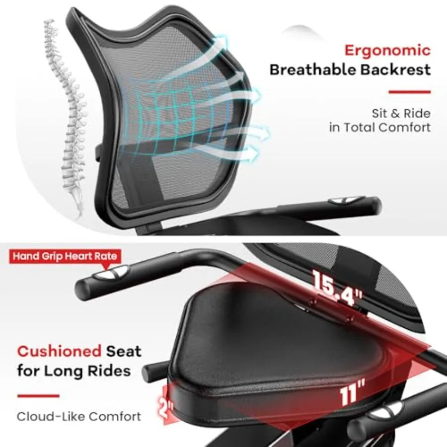 Recumbent Exercise Bike for Home Stationary Bike with Arm Exerciser 16-Level Magnetic Resistance Bluetooth App LCD Monitor Hear